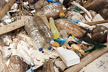 Plastic Waste washed up at shore, Christmas Island, Australia