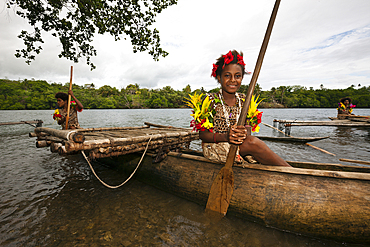 Kofure Girl in Outrigger Canoe, Tufi, Oro Province, Papua New Guinea