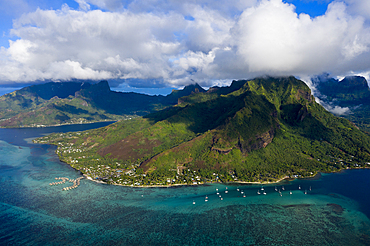 Aerial View of Cook's Bay and Opunohu Bay, Moorea, French Polynesia