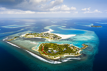 Vacation Island Kandooma and Inhabited Island Guraidhoo, South Male Atoll, Indian Ocean, Maldives