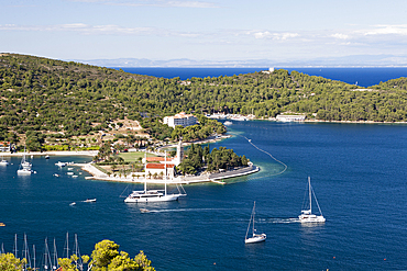 Town and bay of Vis, Vis Island, Mediterranean Sea, Croatia