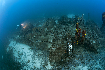 Scuba Diver at B-24 Liberator Bomber Wreck, Vis Island, Mediterranean Sea, Croatia