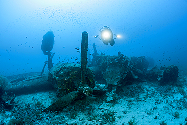 Scuba Diver at B-24 Liberator Bomber Wreck, Vis Island, Mediterranean Sea, Croatia