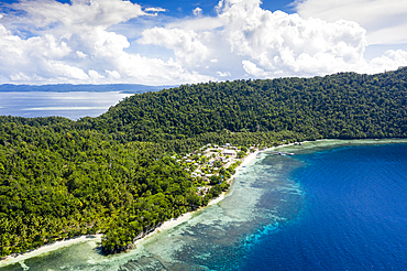 Aerial View of Sauwandarek Village, Raja Ampat, West Papua, Indonesia