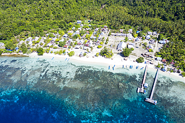 Aerial View of Sauwandarek Village, Raja Ampat, West Papua, Indonesia