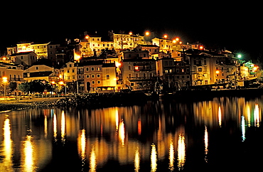 harbour in the night, Mo?cenicka Draga, Croatia, Istria, Mediterranean Sea