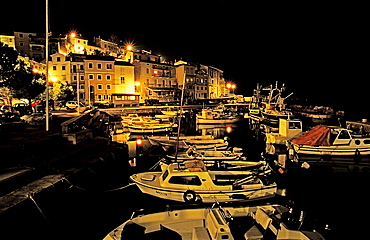 harbour in the night, Mo?cenicka Draga, Croatia, Istria, Mediterranean Sea