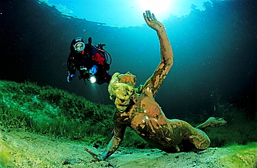 Scuba diver in mountain lake, King Ludwig mermaid, Germany, Bavaria