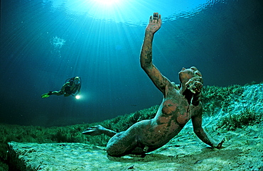 Scuba diver in mountain lake, King Ludwig mermaid, Germany, Bavaria