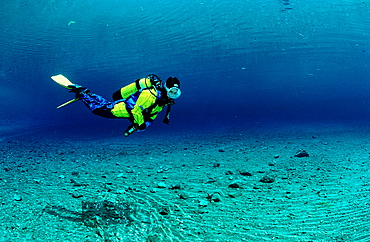 Scuba Diver in a mountain lake, Austria, Steiermark, Gruener See