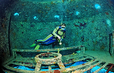 Scuba diver and Jacques Cousteau's Precontinent 2, Shaab Rhumi, Sudan, Red Sea, Africa