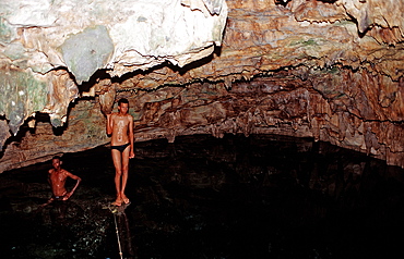 Locals in Cueva Taina cave, Punta Cana, Freshwater, Dominican Republic, West Indies, Caribbean, Central America