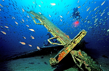 Messerschmidt 109 and scuba diver, Ile de Planier, Marseille, France, Mediterranean, Europe