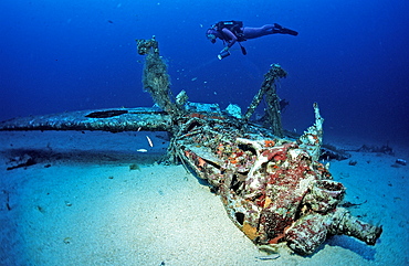 Messerschmidt 109 and scuba diver, Ile de Planier, Marseille, France, Mediterranean, Europe