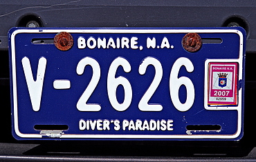 Bonaire car number plate, Netherlands Antilles, Bonaire, Caribbean Sea