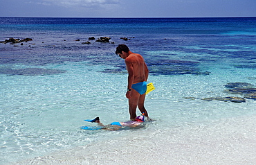 Tourists on the beach, Netherlands Antilles, Bonaire, Caribbean Sea, Washington Slagbaai National Park, Wayaka