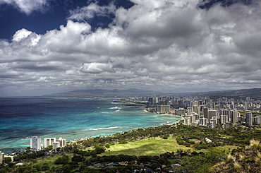 View of Waikiki, Oahu, Pacific Ocean, Hawaii, USA