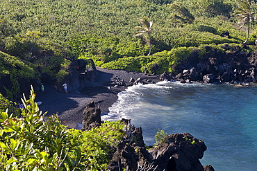 Black Sand Beach at Waianapanapa State Park on Road to Hana, Maui, Hawaii, USA