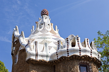 Roof of Gatehouse in Park Guell of Architect Antoni Gaudi, Barcelona, Catalonia, Spain