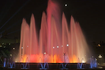 Illuminated Fountain Font Magica at Montjuic, Barcelona, Catalonia, Spain