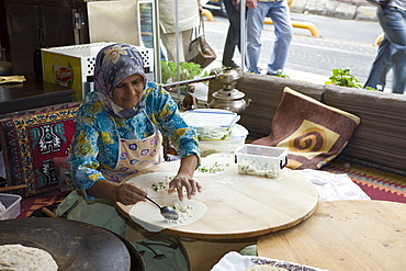 Turkish Woman baking in Restaurant, Istanbul, Turkey