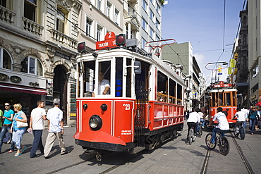 Historic Tramway at Shopping Street Istikal Caddesi, Istanbul, Turkey