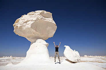 Tourist in White Desert National Park, Libyan Desert, Egypt