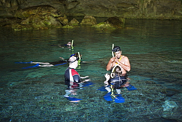 Tourists at Dos Ojos Cenote, Playa del Carmen, Yucatan Peninsula, Mexico