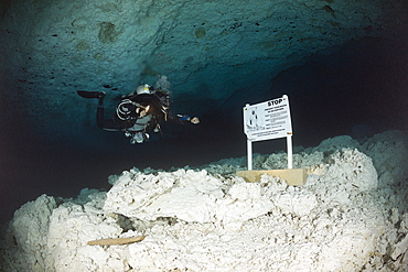 Cave Diver in Chac Mool Cenote, Playa del Carmen, Yucatan Peninsula, Mexico