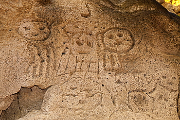 Prehistoric rock engravings of Taino Culture, Caritas de los indios, Isla Cabritos National Park, Lago Enriquillo, Dominican Republic, West Indies, Central America