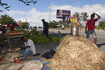 Roadside vegetable stall in the country, Independencia Province, Dominican Republic, West Indies, Central America