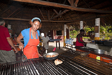 Beach restaurant at Playa Rincon Beach near Las Galeras, Samana Peninsula, Dominican Republic, West Indies, Central America