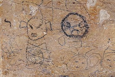 Pre-Columbian Rock paintings inside La Linea Limestone Cave, Los Haitises National Park, Dominican Republic, West Indies, Central America