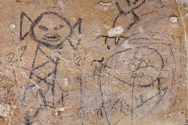 Pre-Columbian Rock paintings inside La Linea Limestone Cave, Los Haitises National Park, Dominican Republic, West Indies, Central America