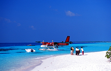 Water air taxi near the beach, Maldives Island, Indian Ocean, Ari Atoll, White Sands Resort