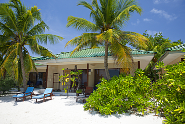 Bungalows of Eriyadu Island, North Male Atoll, Maldives