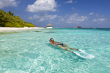 Snorkeling in Lagoon of Eriyadu Island, North Male Atoll, Maldives