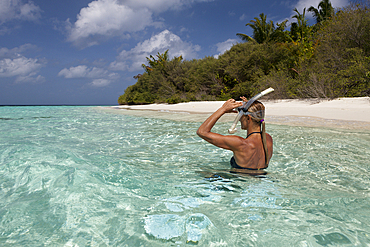 Snorkeling in Lagoon of Eriyadu Island, North Male Atoll, Maldives