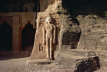 Jain rock sculptures below fort, Gwalior, Madhya Pradesh state, India, Asia