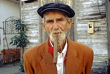 Portrait of an elderly man with a Cuban cigar, Cuba