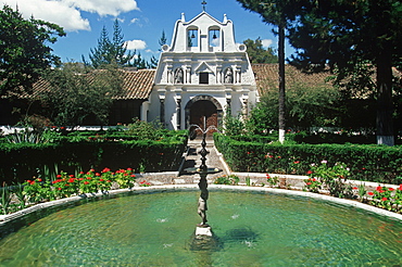 Hacienda La Cienega, 400 years old and now hotel and restaurant with beautiful gardens, fountains and chapel, Highlands South of Quito, Ecuador