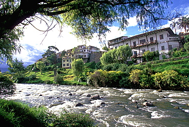 Cuenca World Heritage City & Ecuador's third largest city, famous for its colonial architecture colonial homes along Rio Tomebamba, Highlands, Ecuador