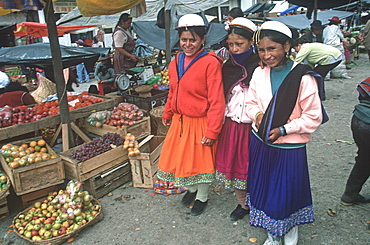 The main produce market in Canar a town north of Cuenca and home of the Canari Indians recognized by woman's distinctive round hat, Highlands, Ecuador