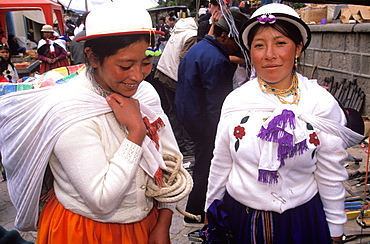 The main produce market in Canar a town north of Cuenca and home of the Canari Indians recognized by woman's distinctive round hat, Highlands, Ecuador