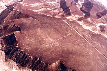 Nazca lines, 200AD-800AD huge drawings in the desert on the south coast of Peru aerial view of a giant hummingbird, Peru