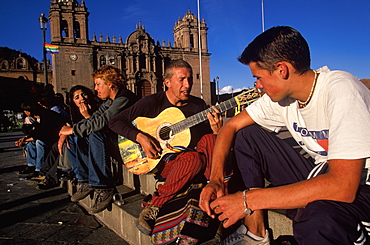 Ancient capital of the Incas the Plaza de Armas in the colonial center of the city a favorite gathering place for foreign students, Cuzco, Highlands, Peru