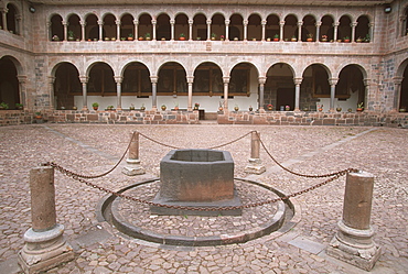 Coricancha or Inca Sun Temple the most sacred of Inca temples, it was once covered in gold now within the walls of Santo Domingo Church, Cuzco, Peru