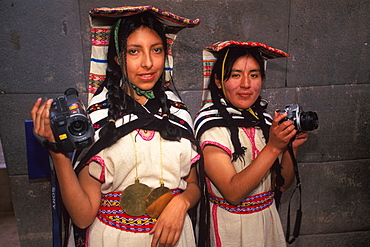 Coricancha or Inca Sun Temple within the walls of Santo Domingo Church reenactment of Inca ceremony with mamaconas (chosen women), Cuzco, Peru