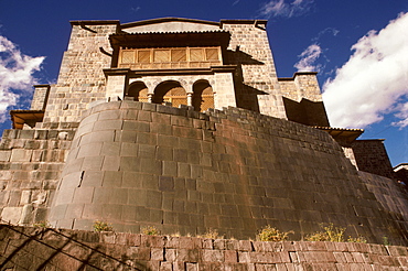 Coricancha or Sun Temple, as most sacred of Inca temples it was covered in gold and is now the foundation of Santo Domingo Church, Cuzco, Peru