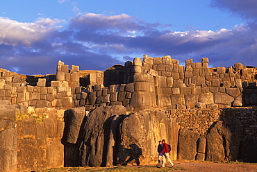 Sacsayhuaman huge hilltop, Inca fortress built in the 15thC above Cuzco with zigzag battlements constructed of immense stones, Highlands, Peru